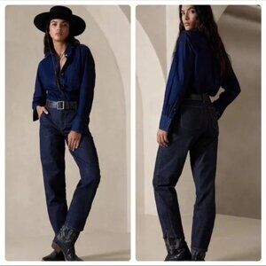 Banana Republic Premium Denim High Rise Relaxed Tapered Dark Blue  Jeans Size 31